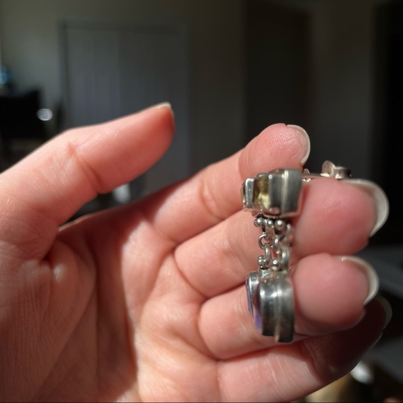 Silver Dangle Earrings with Yellow and Purple Gemstones - Picture 3 of 5